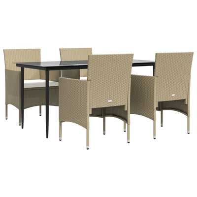 5 Piece Garden Dining Set with Cushions Beige and Black