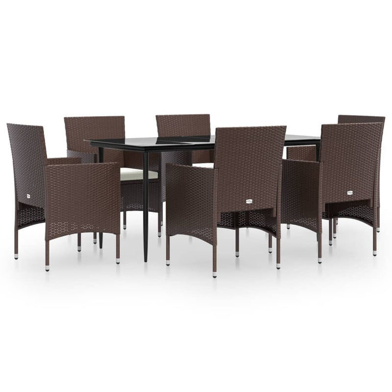 7 Piece Garden Dining Set with Cushions Brown and Black