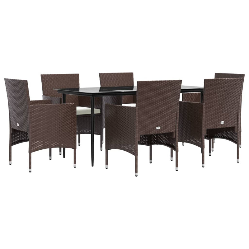 7 Piece Garden Dining Set with Cushions Brown and Black