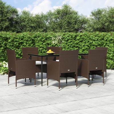 7 Piece Garden Dining Set with Cushions Brown and Black