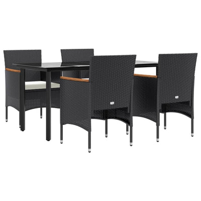 5 Piece Garden Dining Set with Cushions Black