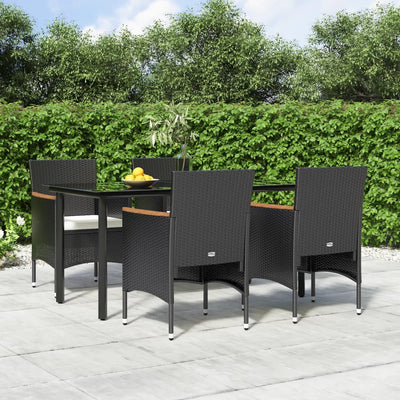 5 Piece Garden Dining Set with Cushions Black