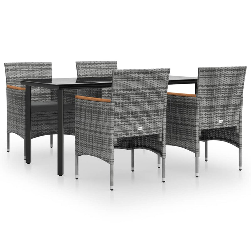 5 Piece Garden Dining Set with Cushions Grey and Black