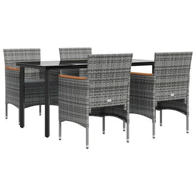 5 Piece Garden Dining Set with Cushions Grey and Black