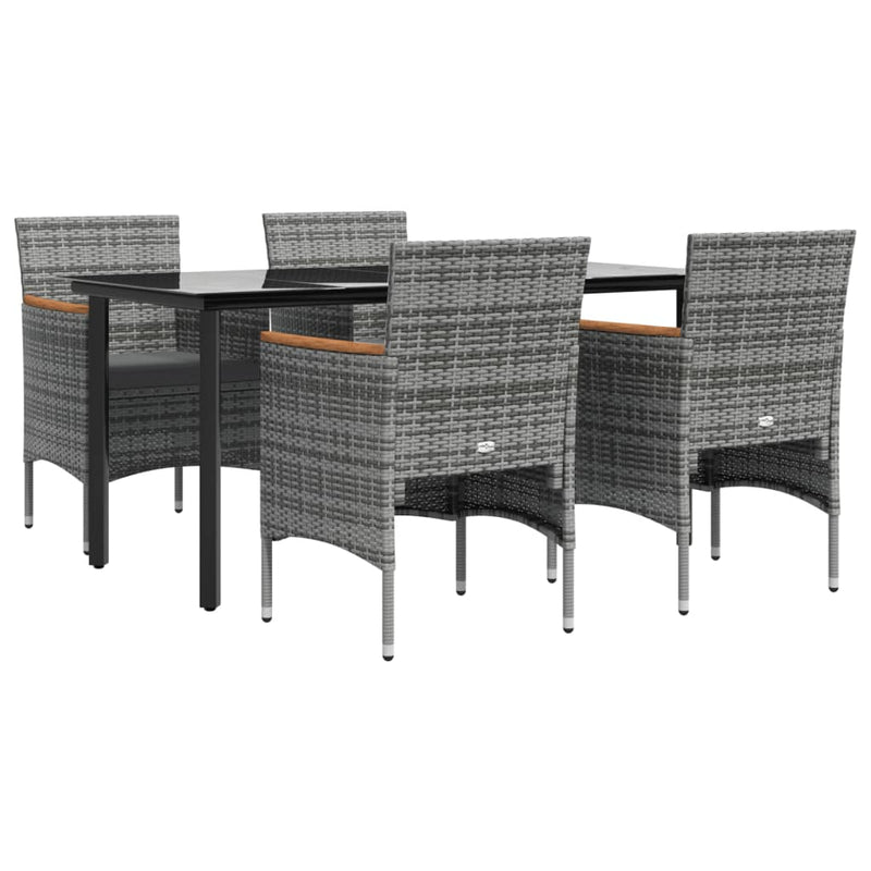 5 Piece Garden Dining Set with Cushions Grey and Black