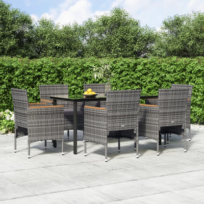 7 Piece Garden Dining Set with Cushions Grey and Black