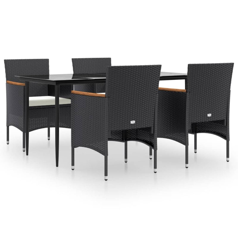 5 Piece Garden Dining Set with Cushions Black