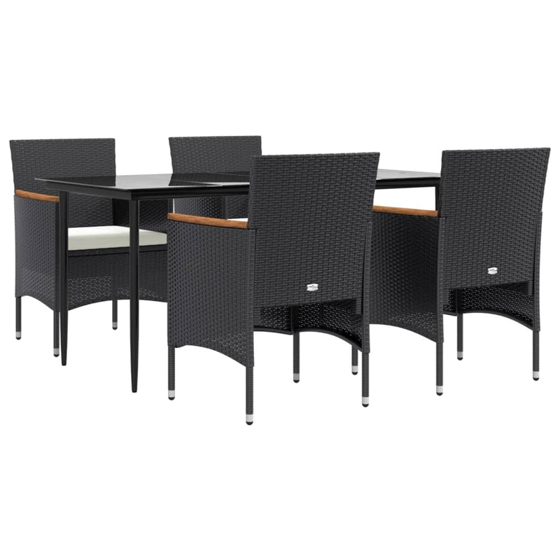 5 Piece Garden Dining Set with Cushions Black