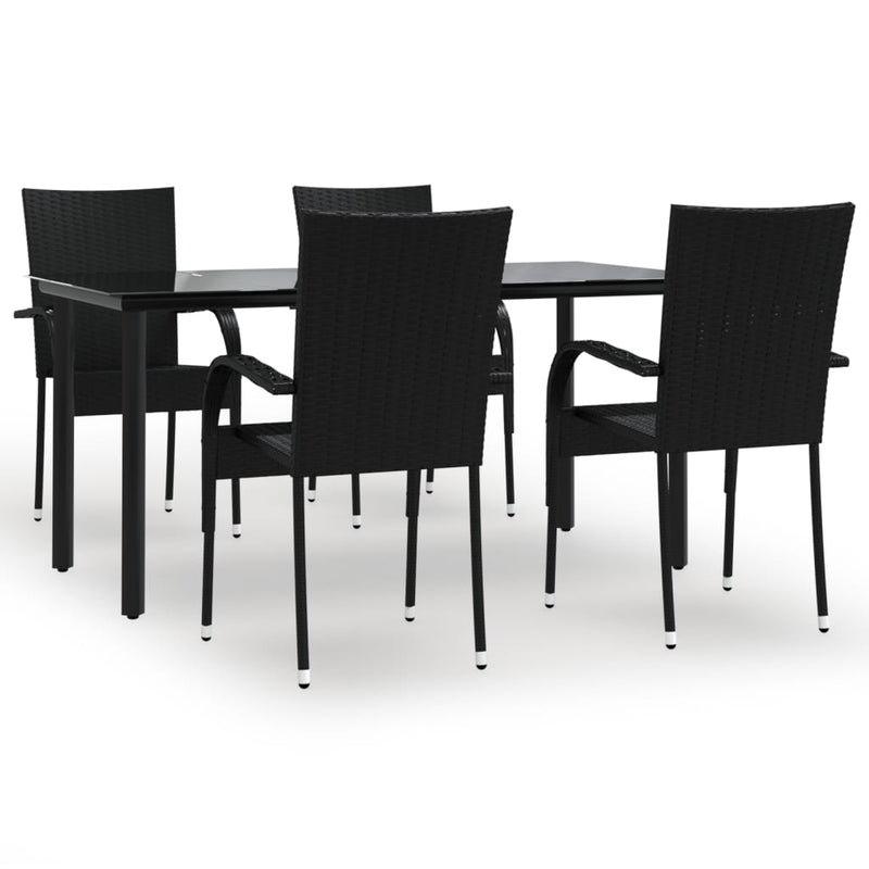 5 Piece Garden Dining Set Black Poly Rattan