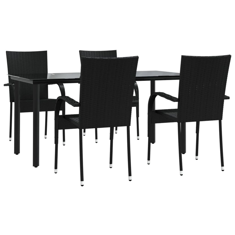 5 Piece Garden Dining Set Black Poly Rattan