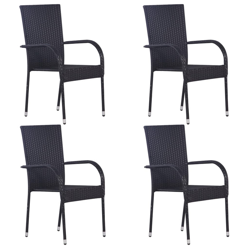 5 Piece Garden Dining Set Black Poly Rattan