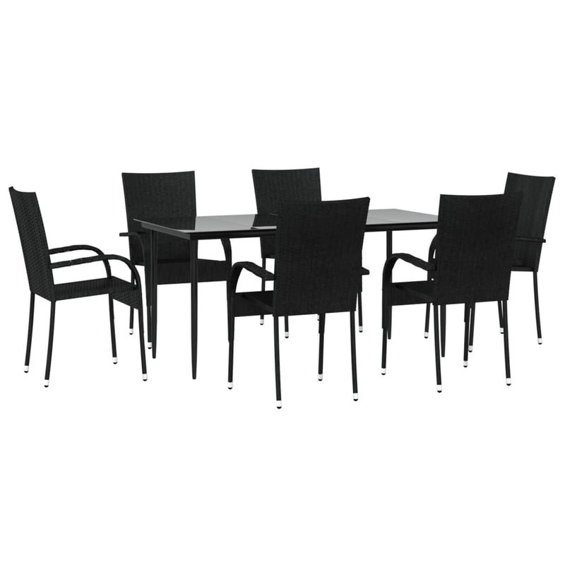 7 Piece Garden Dining Set Black Poly Rattan