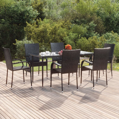 7 Piece Garden Dining Set Black Poly Rattan