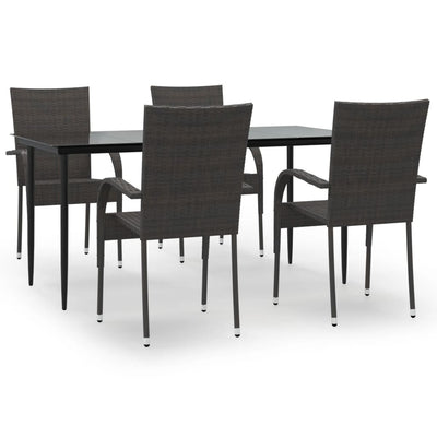 5 Piece Garden Dining Set Brown Poly Rattan