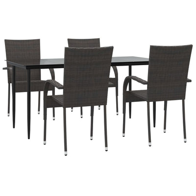 5 Piece Garden Dining Set Brown Poly Rattan