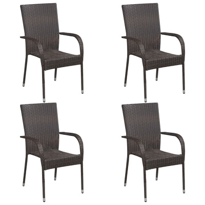 5 Piece Garden Dining Set Brown Poly Rattan