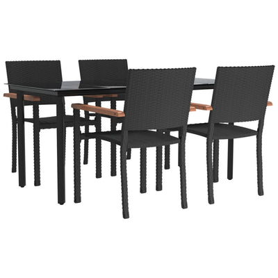 5 Piece Garden Dining Set Black Poly Rattan