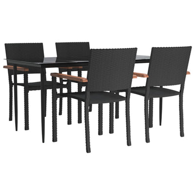 5 Piece Garden Dining Set Black Poly Rattan