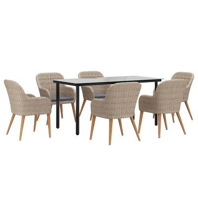 7 Piece Garden Dining Set with Cushions Brown