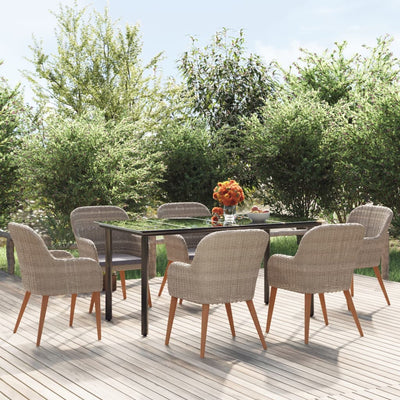 7 Piece Garden Dining Set with Cushions Brown