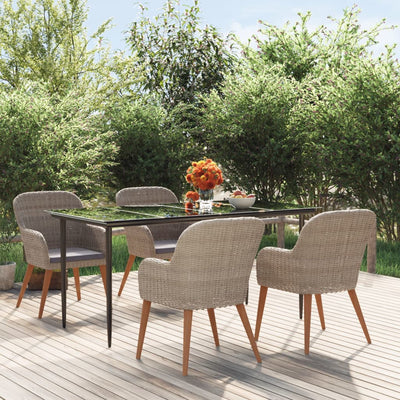 5 Piece Garden Dining Set with Cushions Brown