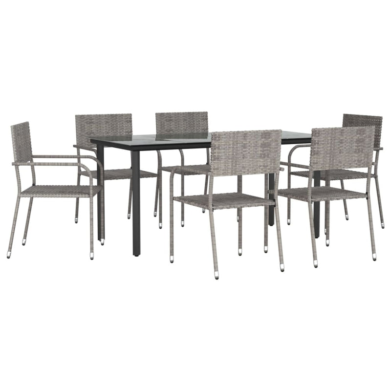 7 Piece Garden Dining Set Grey Poly Rattan