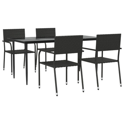 5 Piece Garden Dining Set Black Poly Rattan