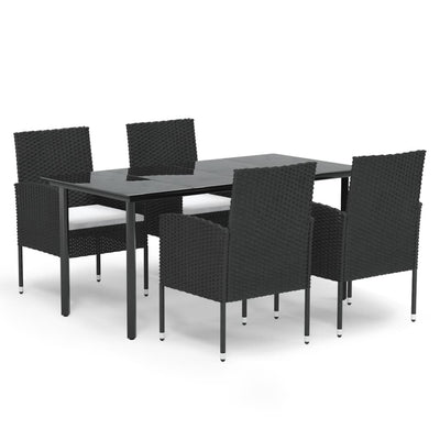 5 Piece Garden Dining Set with Cushions Black Poly Rattan