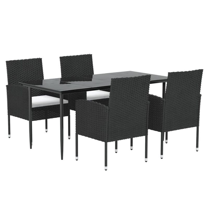 5 Piece Garden Dining Set with Cushions Black Poly Rattan