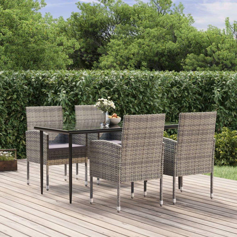 5 Piece Garden Dining Set with Cushions Anthracite Poly Rattan