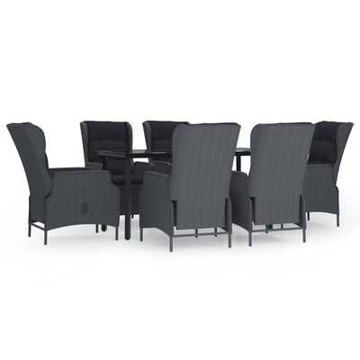 7 Piece Garden Dining Set Dark Grey Poly Rattan