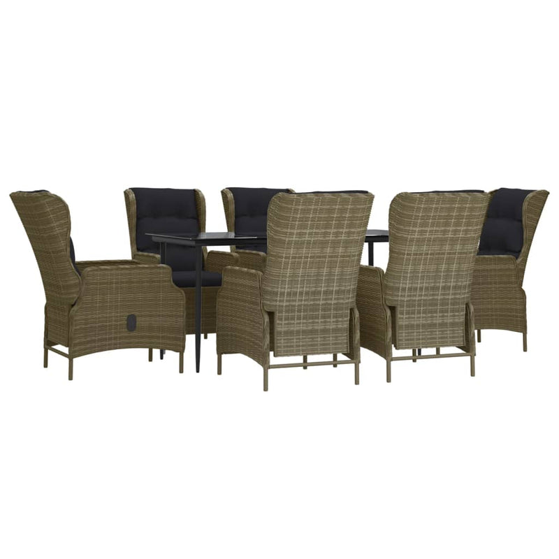 7 Piece Garden Dining Set Brown Poly Rattan