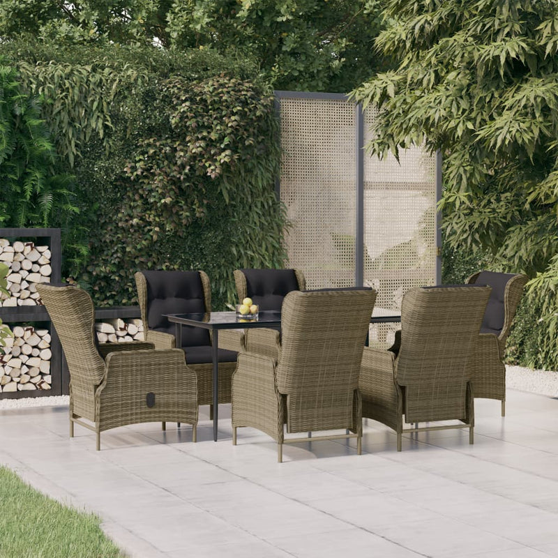 7 Piece Garden Dining Set Brown Poly Rattan