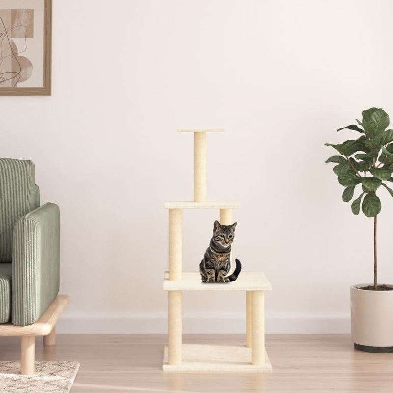 Cat Tree with Sisal Scratching Posts Cream 111 cm