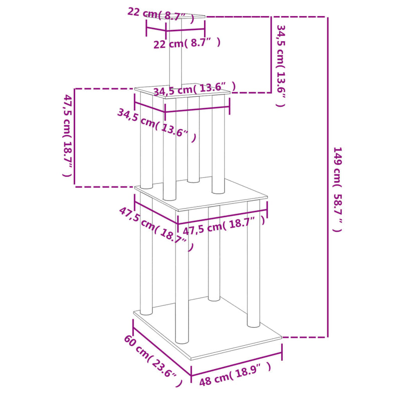 Cat Tree with Sisal Scratching Posts Cream 149 cm