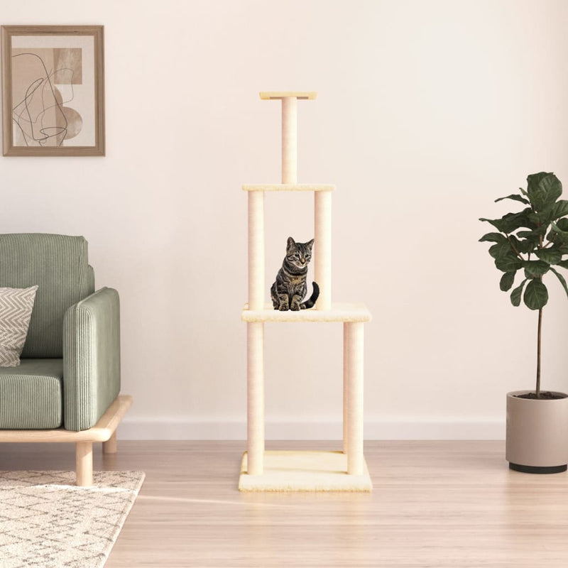 Cat Tree with Sisal Scratching Posts Cream 149 cm