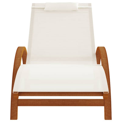 Sun Lounger with Pillow White Textilene and Solid Wood Poplar