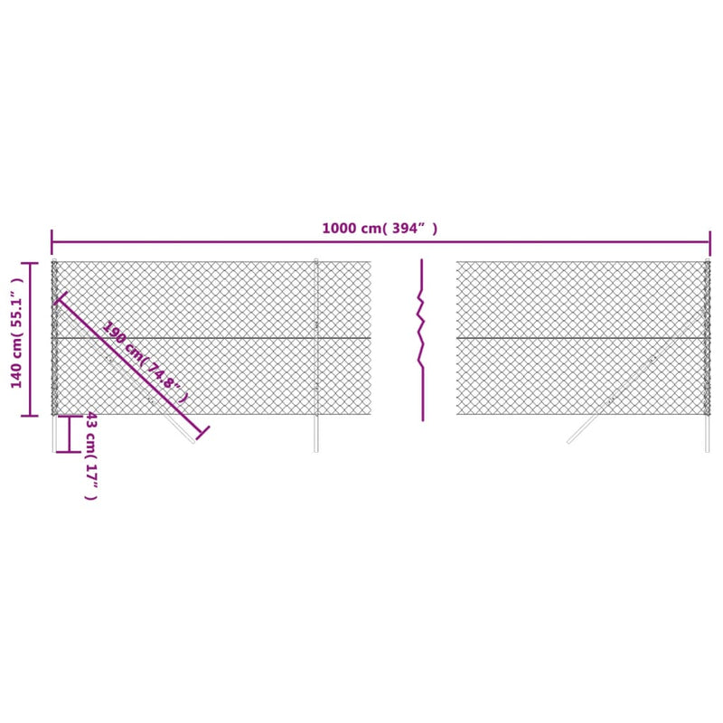 Chain Link Fence Green 1.4x10 m