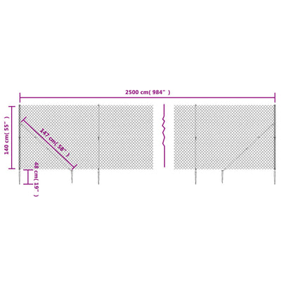 Chain Link Fence with Spike Anchors Green 1.4x25 m