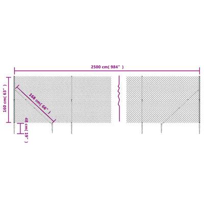 Chain Link Fence with Spike Anchors Green 1.6x25 m