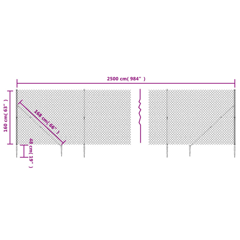 Chain Link Fence with Spike Anchors Green 1.6x25 m