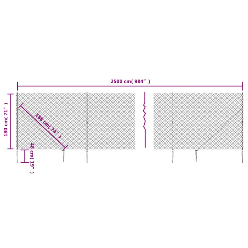 Chain Link Fence with Spike Anchors Green 1.8x25 m