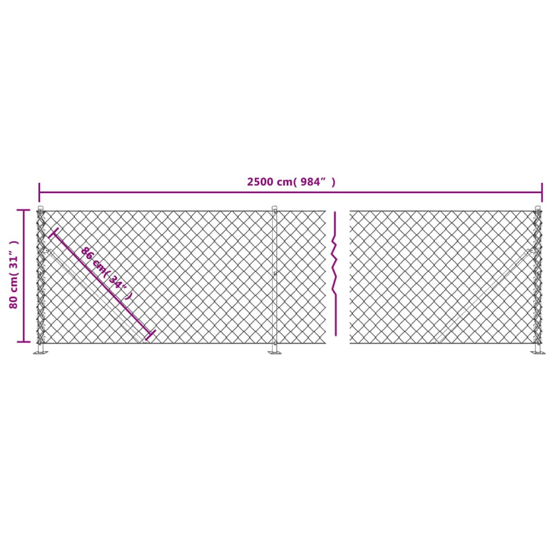 Chain Link Fence with Flange Green 0.8x25 m