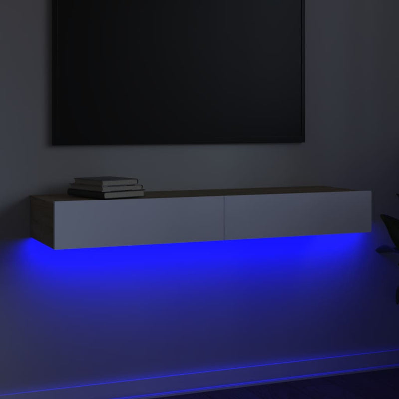 TV Cabinet with LED Lights White and Sonoma Oak 120x35x15.5 cm