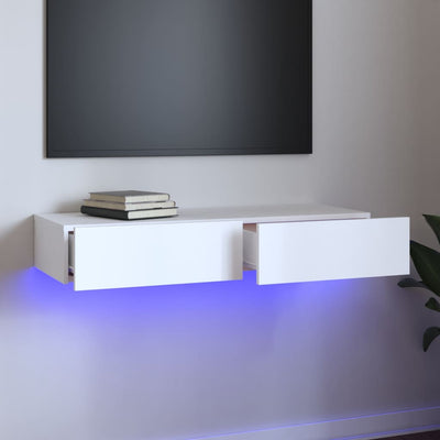 TV Cabinet with LED Lights White 90x35x15.5 cm