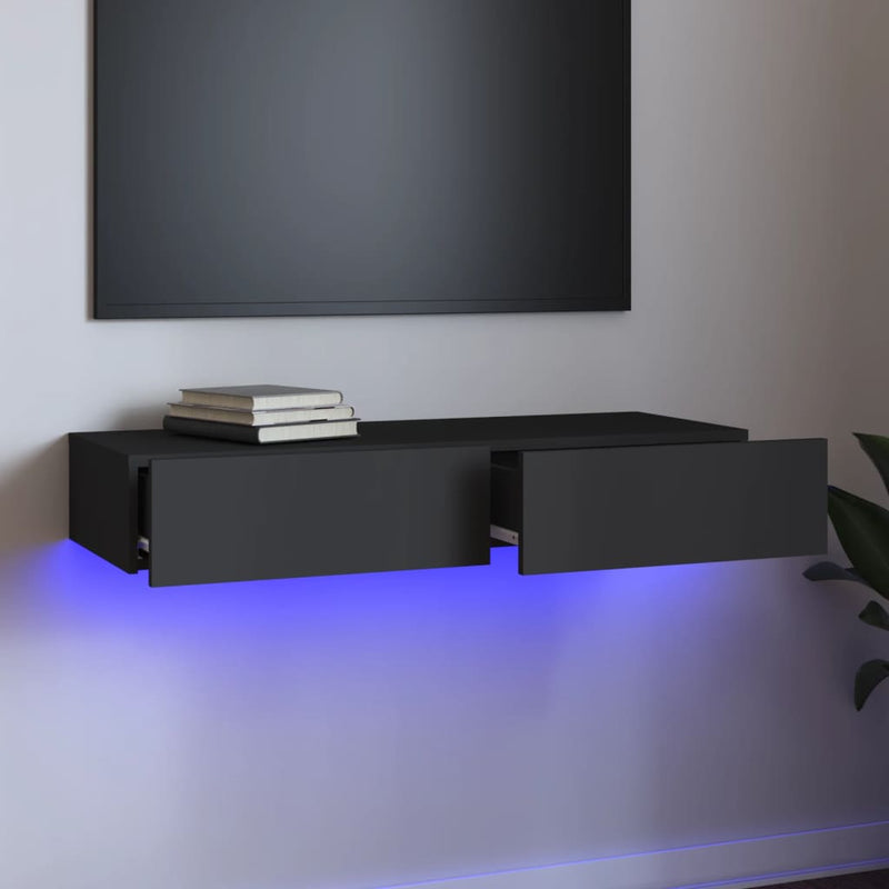 TV Cabinet with LED Lights Grey 90x35x15.5 cm