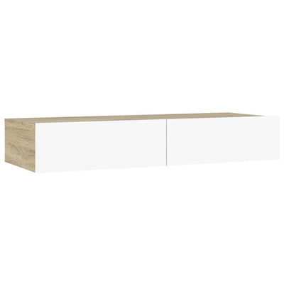 TV Cabinet with LED Lights White and Sonoma Oak 90x35x15.5 cm