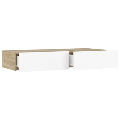 TV Cabinet with LED Lights White and Sonoma Oak 90x35x15.5 cm