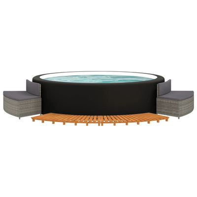 Hot Tub Surround Grey Poly Rattan and Solid Wood Acacia