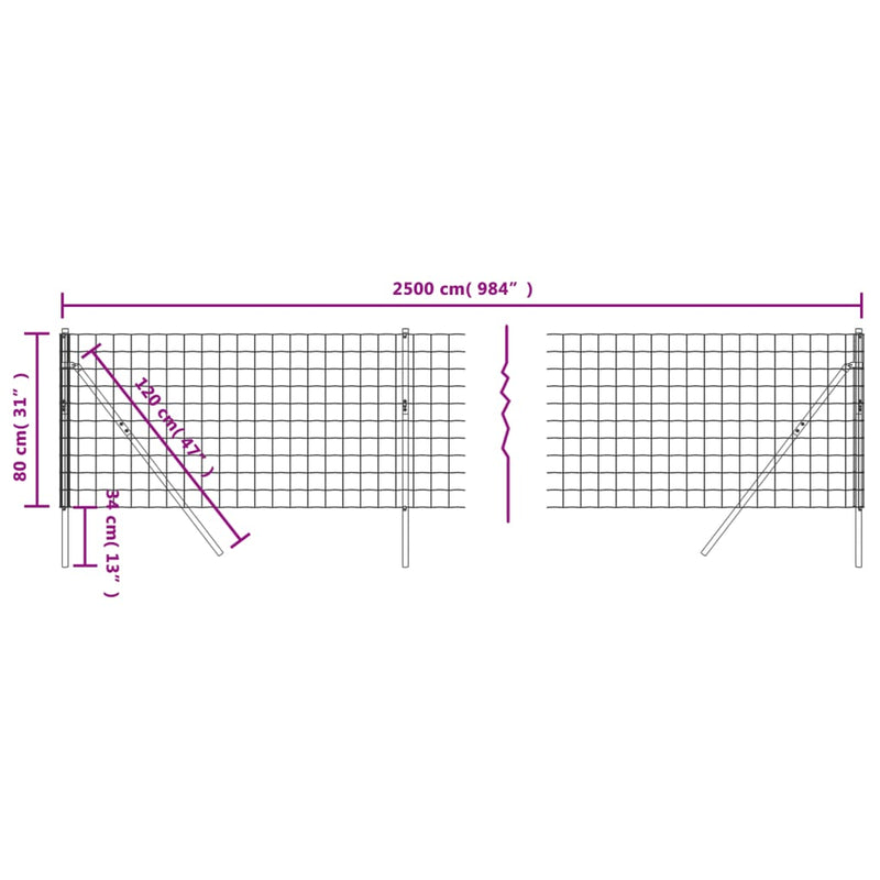 Wire Mesh Fence Green 0.8x25 m Galvanised Steel